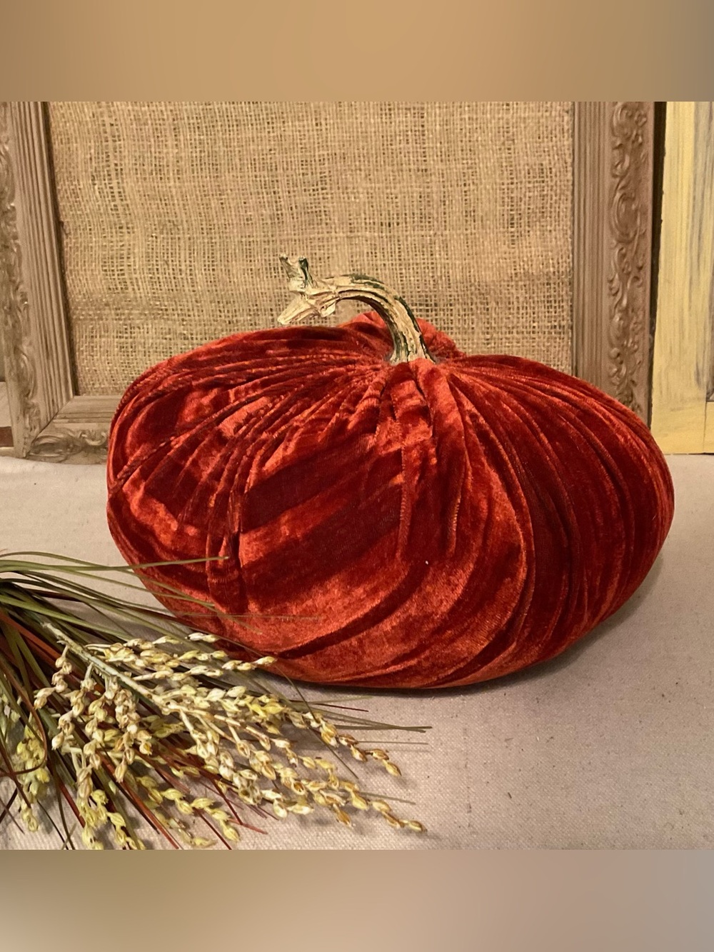 Plush Velvet Decorative Pumpkin - Rust Orange